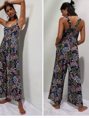 Anthropologie Lala Floral Tree Printed Sleep Jumpsuit Size M Pockets Bohemian